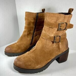 VINTAGE FOUNDRY women combat boots 11 Tan suede chunky heeled boho festival